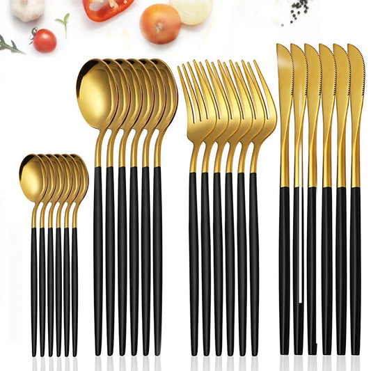 Black Gold Stainless Steel Dinnerware Set - 24 Pieces