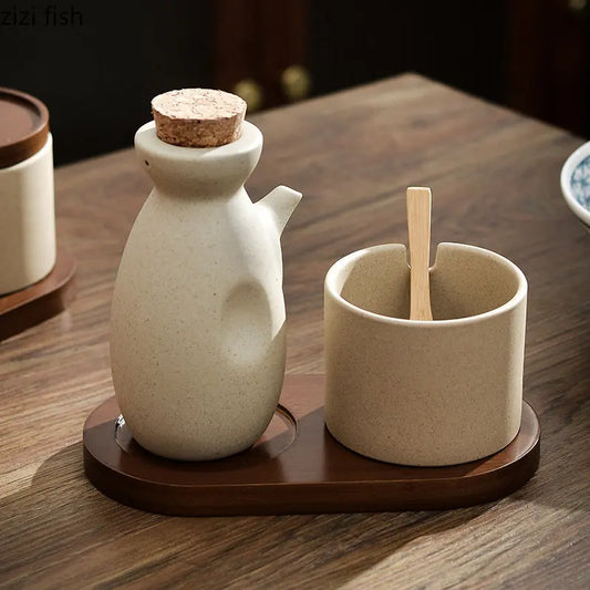 Ceramic Oil Pot & Seasoning Jar with Lid