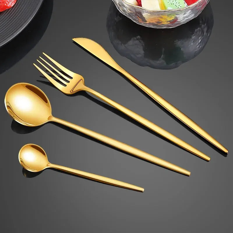 24pcs Stainless Steel Gold Dinnerware Set