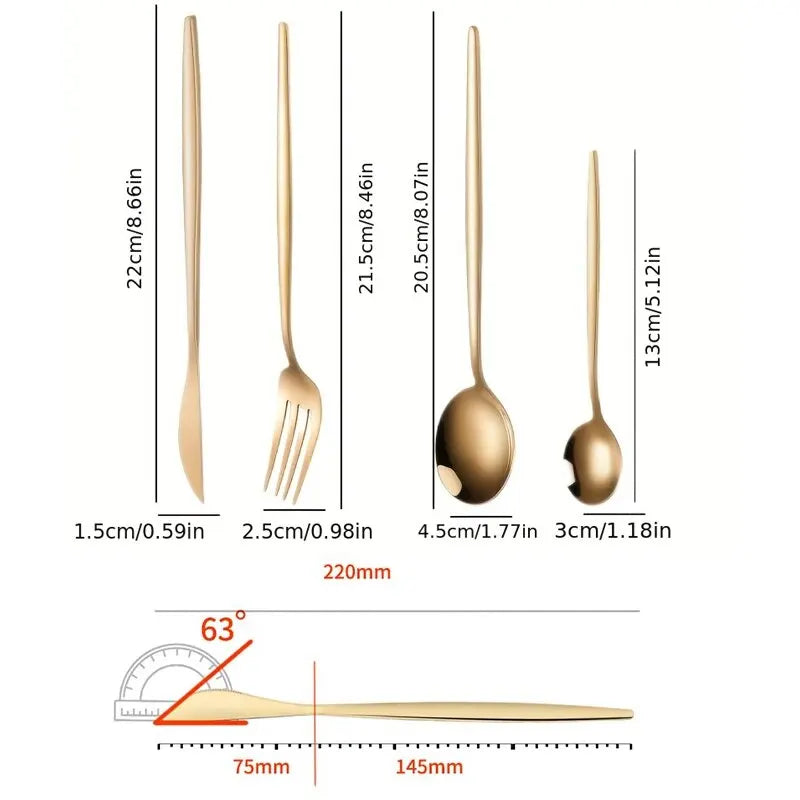 24pcs Stainless Steel Gold Dinnerware Set