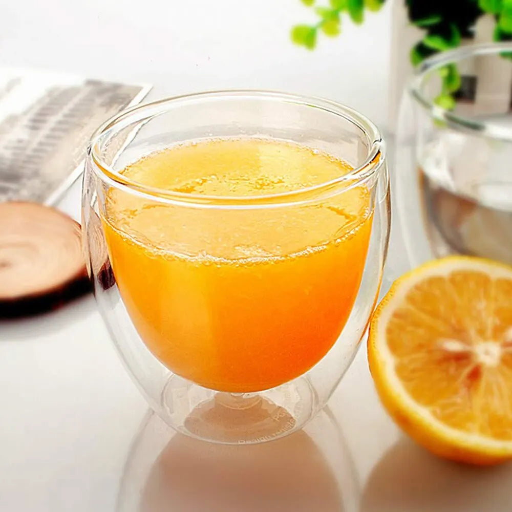 6 Clear Double Wall Glass Mugs