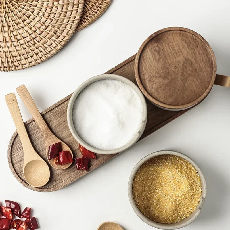 Ceramic Retro Seasoning Jar with Wooden Lid