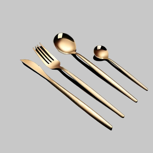 24pcs Stainless Steel Gold Dinnerware Set