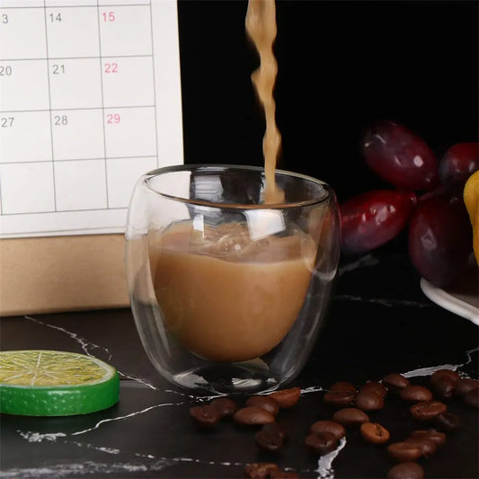 6 Clear Double Wall Glass Mugs