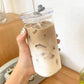 Square Heat Resistant Glass Cup with Lip and Straw