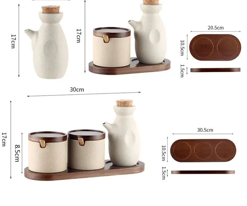 Ceramic Oil Pot & Seasoning Jar with Lid