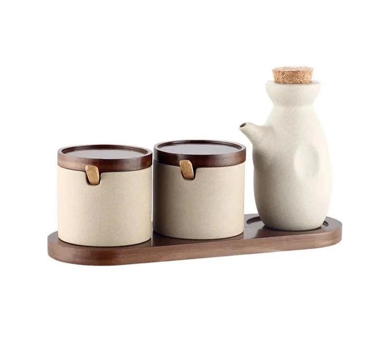 Ceramic Oil Pot & Seasoning Jar with Lid