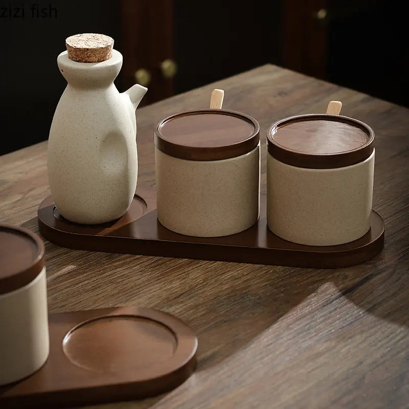 Ceramic Oil Pot & Seasoning Jar with Lid