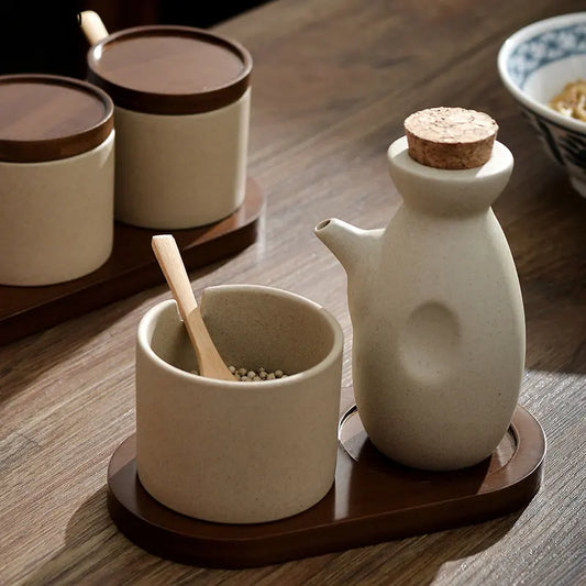 Ceramic Oil Pot & Seasoning Jar with Lid